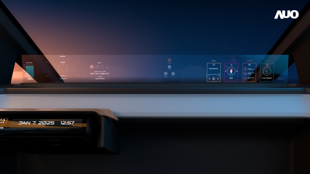 jinnian金年会无界透明显示接口(Horizon Image Glass)透过车运算方案整合仪表板、中控台及副驾显示器，一体式全景呈现，提供乘用者清晰的前方视野、行车必要信息与娱乐功能